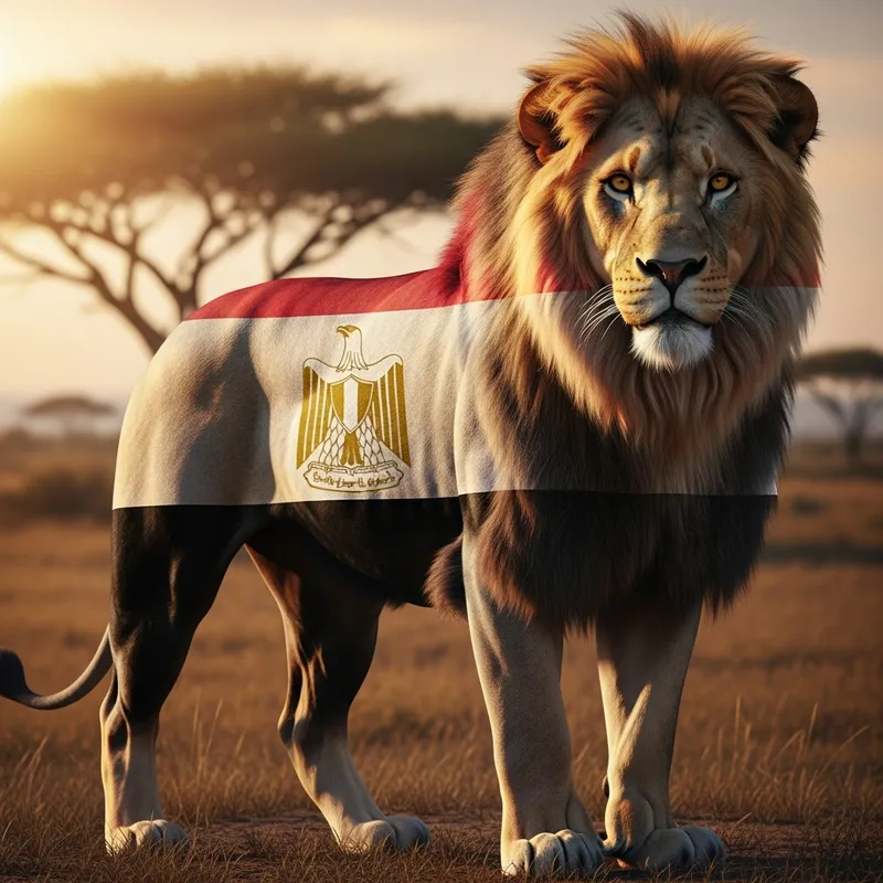Majestic Lion Artwork with Egyptian Flag | Detailed Masterpiece