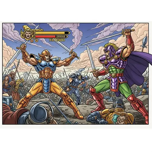 Epic Armored Warrior in Vibrant Colors | Battle Scene Fantasy