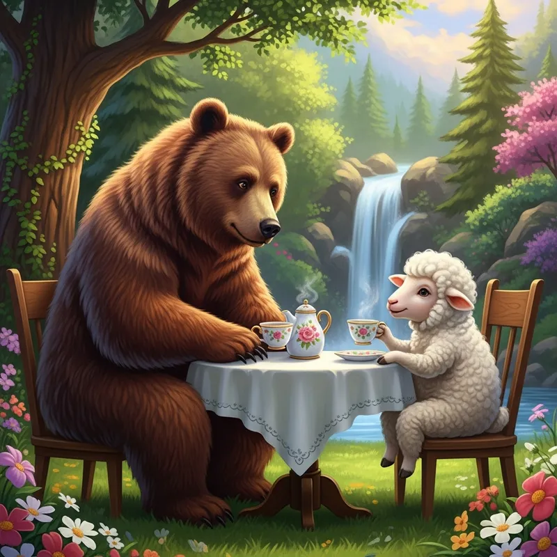 Bear and Sheep Tea Party: Enchanting Fairytale Gathering