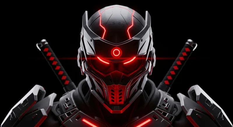 Futuristic Cyber Ninja in Red Armor with Glowing Elements Futuristic Cyber Ninja in Red Armor with Glowing Elements