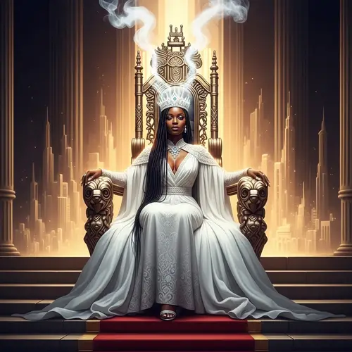 Regal Black Woman in Celestial Throne Room | Ethereal Beauty