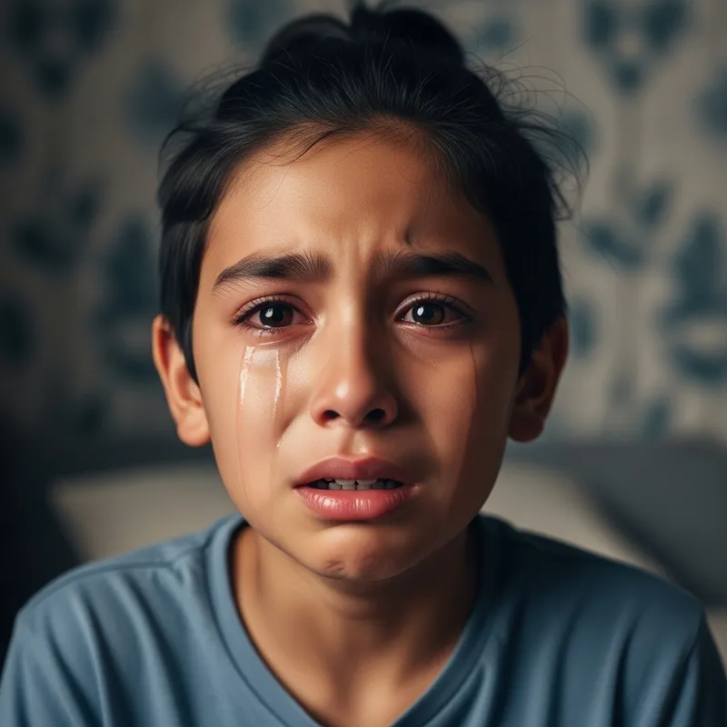 Scared Black-Haired Boy Crying - Frightened Child with Dark Hair