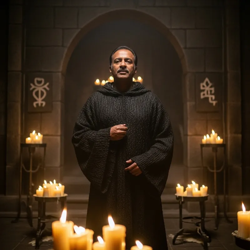 Mysterious Black Cultist in Shadowy Chamber | Secrets Revealed