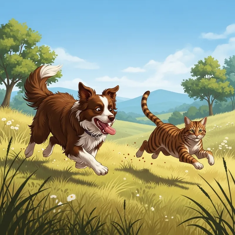 Playful Dog Chasing Cat