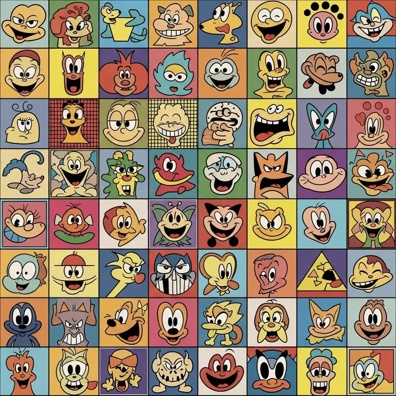 Vibrant Vintage Cartoon Mosaic Grid
