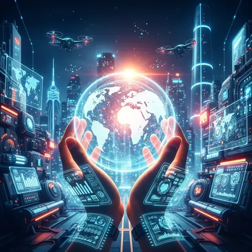 Futuristic Global Influence: Holographic Hands & Advanced Tech