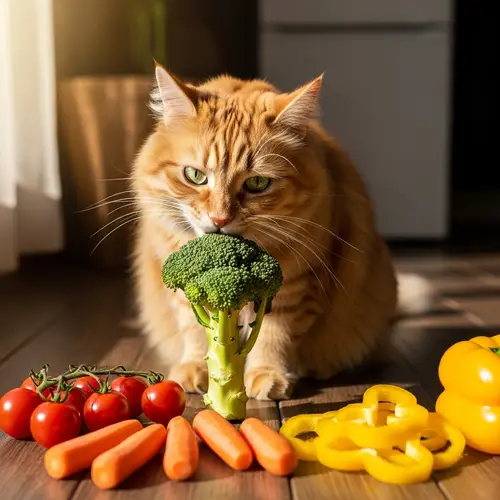 Cat Enjoys Eating Fresh Vegetables - Fait un Chat