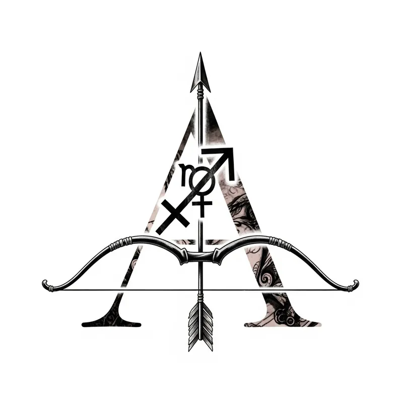 Unique Sagittarius Tattoo Design with Arrow & Bow Unique Sagittarius Tattoo Design with Arrow & Bow