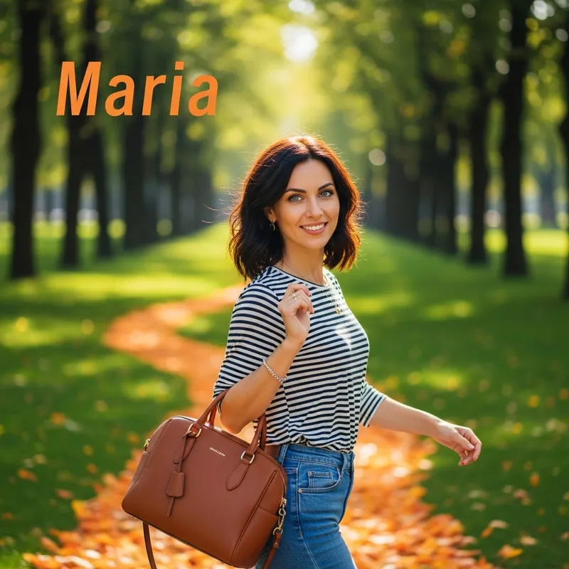Maria | Casual Style in Autumn Park with Leather Handbag