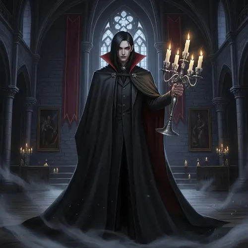 Ethereal Dark Fantasy Vampire in Gothic Castle