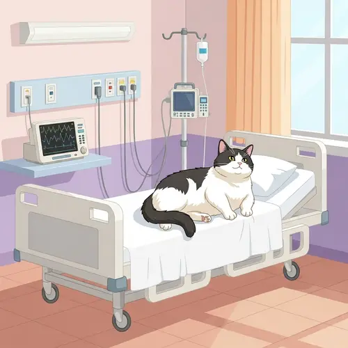 Tranquil Cat Resting in Hospital - Peaceful Scene