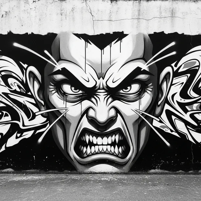 Black and White Graffiti of an Angry Person