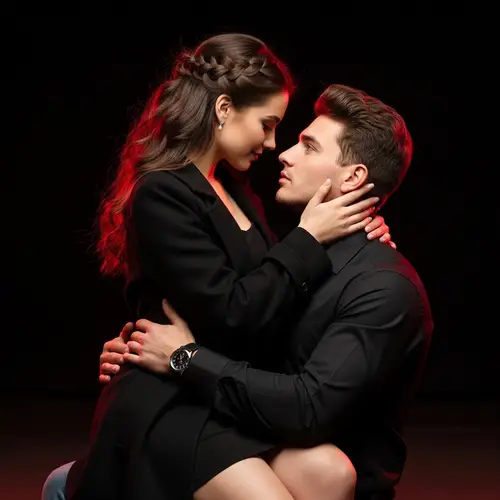 Tender Romantic Scene: European Woman & American Man Embrace