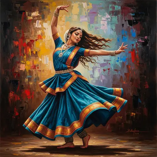 Hyper-Realistic Oil Painting of Indian Woman in Kathak Dance