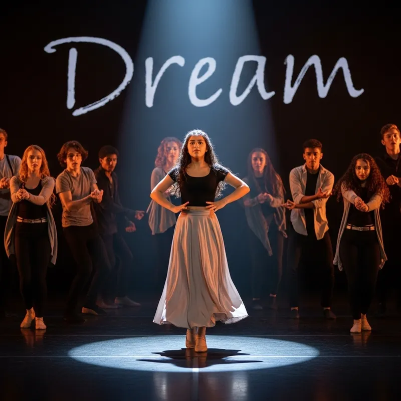 Teen Hispanic Girl Dancer Spotlight Dream Stage Performance