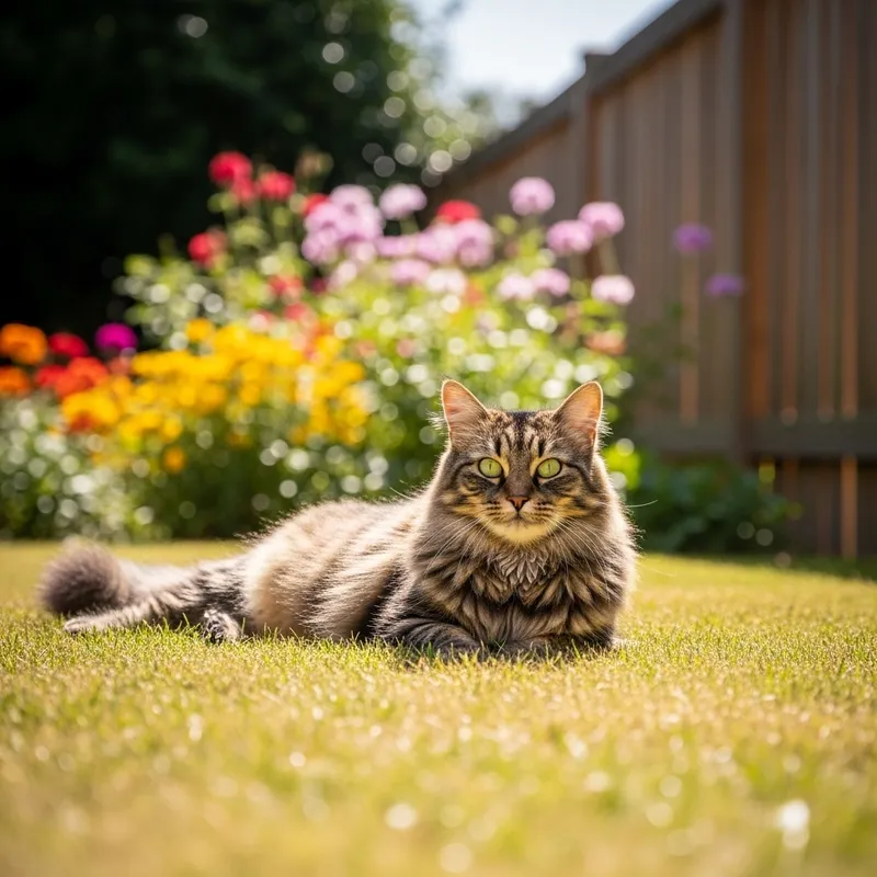 Fluffy Domestic Cat with Beautiful Green Eyes