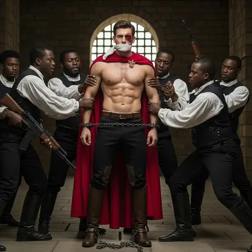 Muscular Prince Arrested by Guards: Vulnerability and Strength