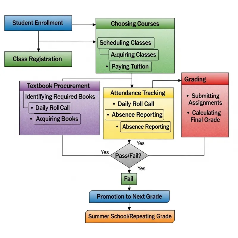 School Process Flowchart: Student Enrollment to Grading