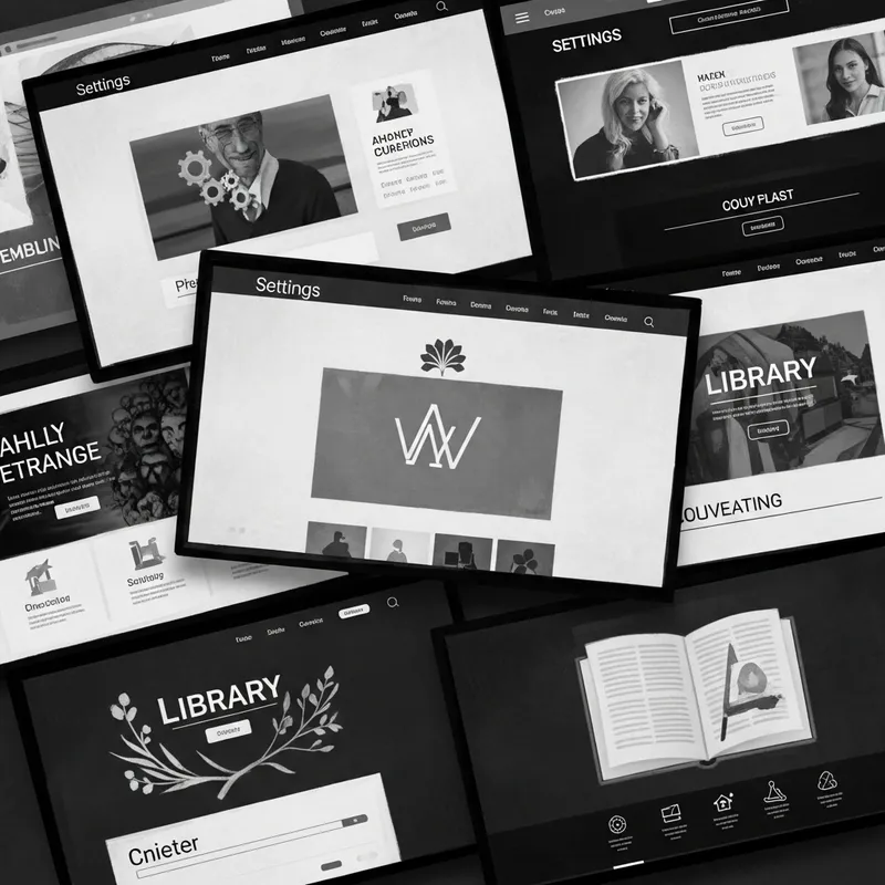 Vintage Black-and-White Poster of Conceptual Website Designs