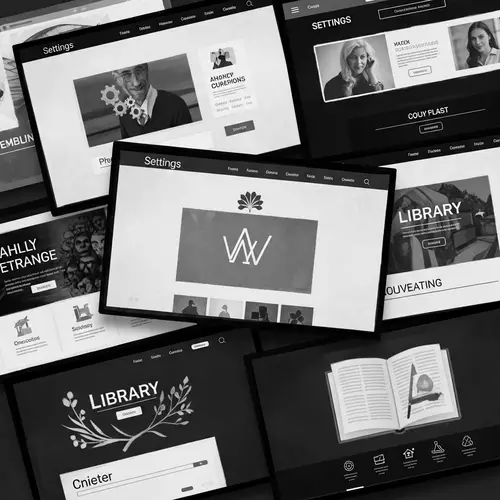 Vintage Black-and-White Digital Painting of Conceptual Website Designs