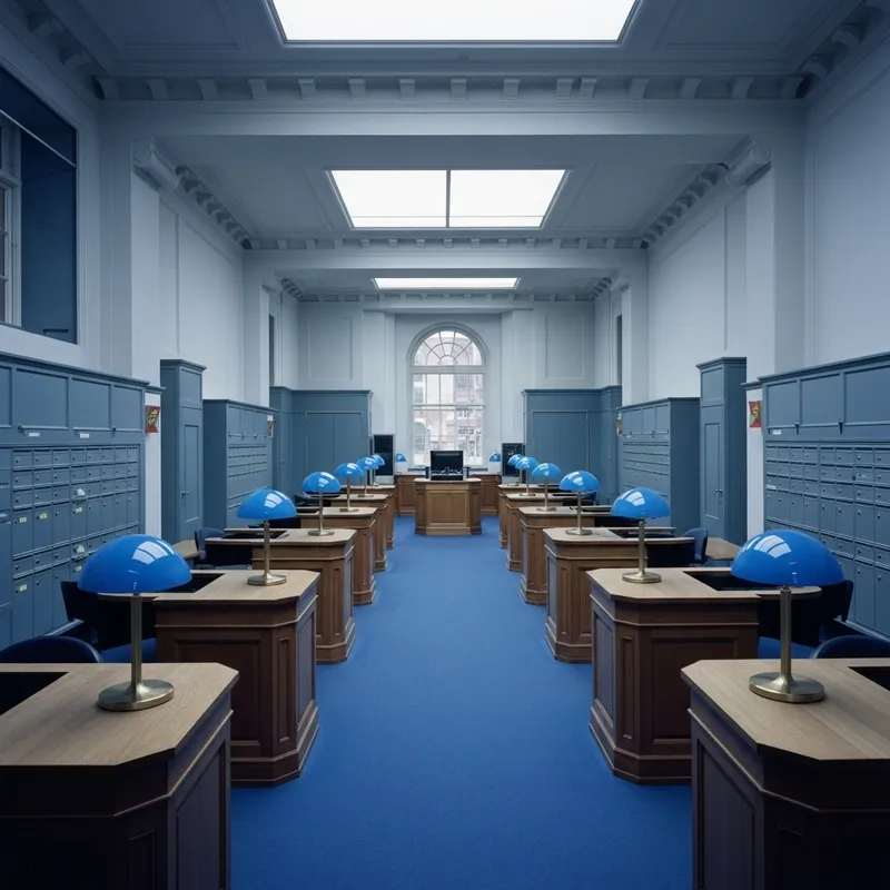 Calm Blue-Themed Post Office Interior Design