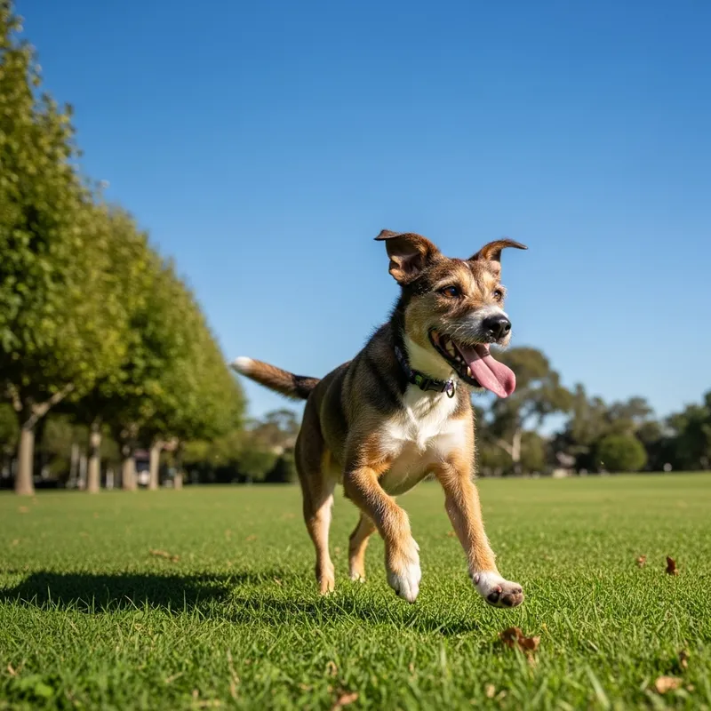Happy Mixed Breed Dog Running in Grass - Fun Pet Moment