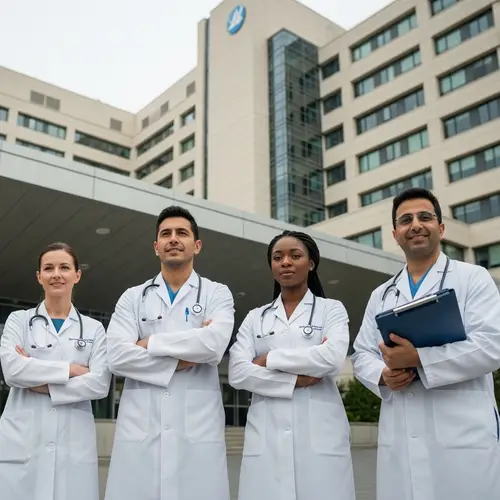Diverse Medical Team of Four Professionals at Modern Hospital