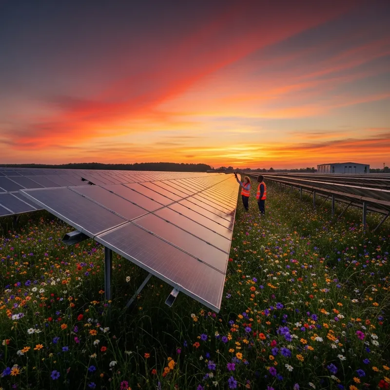 Breathtaking Solar Park Landscape at Dusk