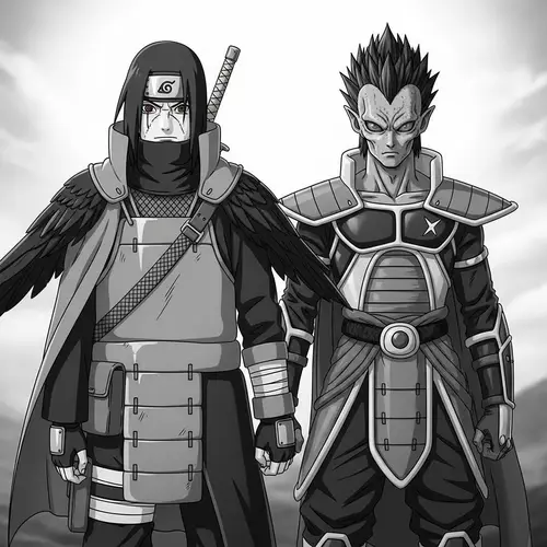 Warrior Duo Itachi and Vegeta - Monochrome Team-Up Art