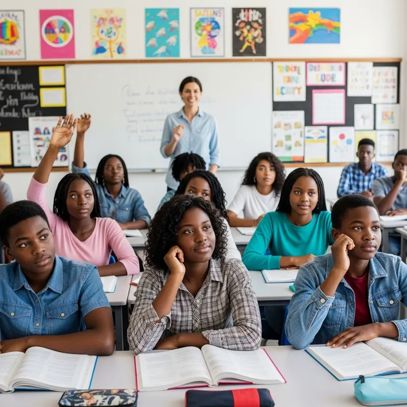 Inspiring Classroom with Happy Black African Teens
