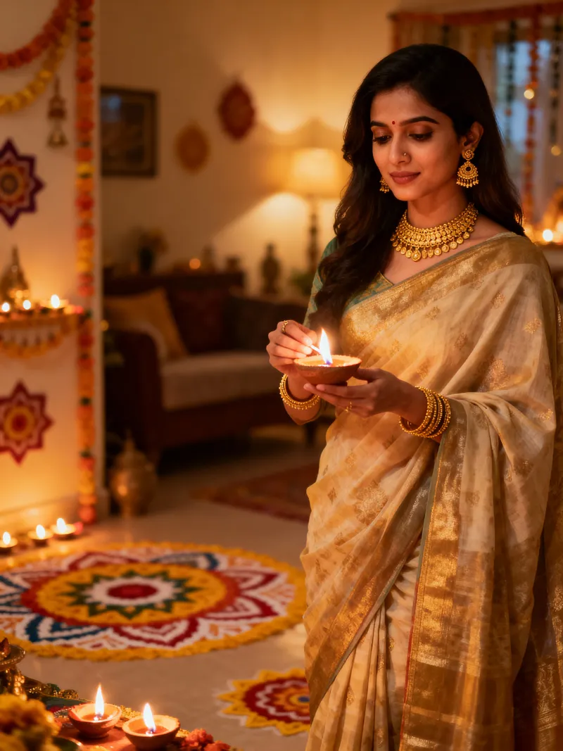Elegant Festival Celebration Portraits with Diyas