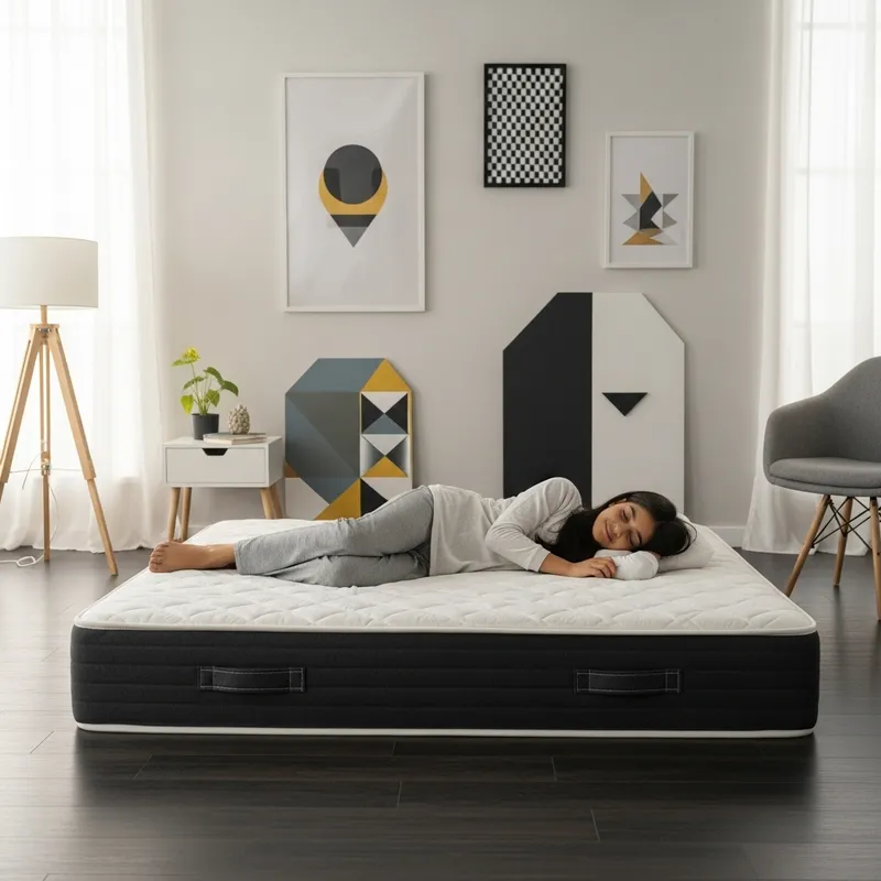 Modern Interior Mattress: Serene Girl Enjoying Comfortable Rest