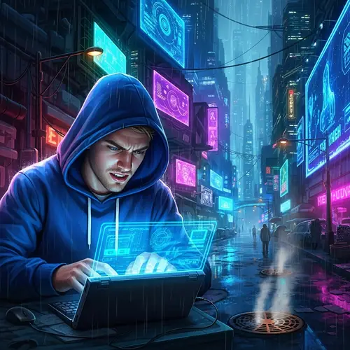 Vibrant Neon Concept Art: Modern Hacker Portrait