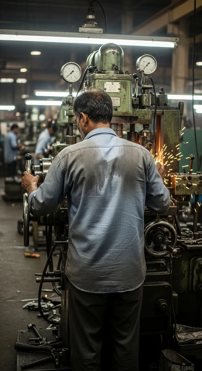 Exhausted Factory Workaholic in South Asia