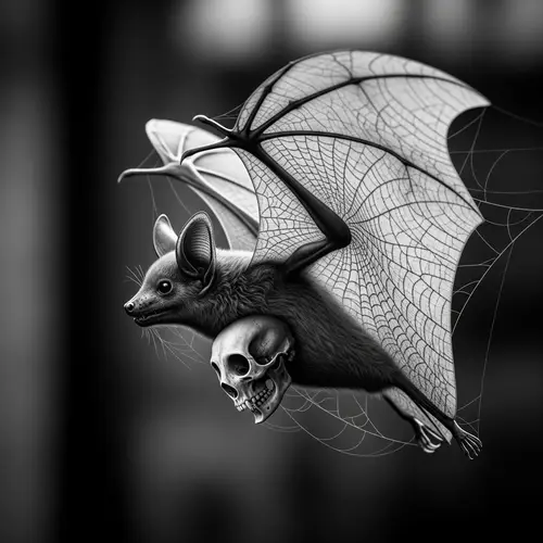 Creepy Black and White Flying Bat | Horror Style Image