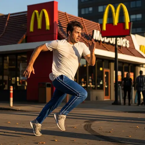 Man Sprinting to McDonald's in White T-Shirt