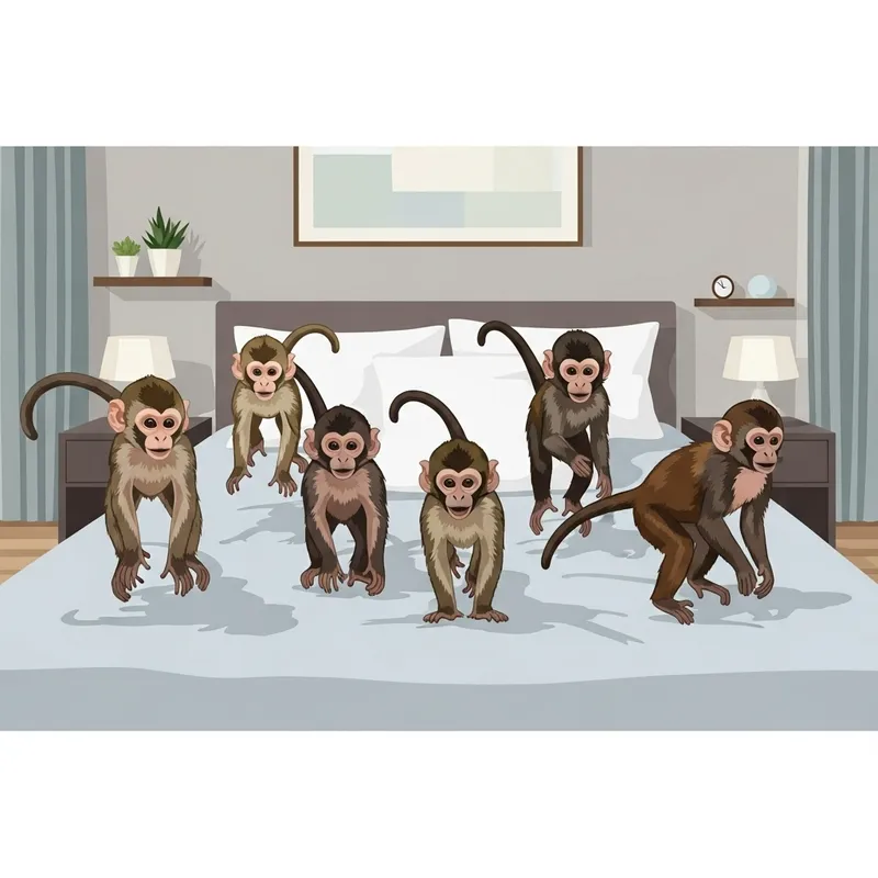Cute Five Little Monkeys Jumping Bed Vector