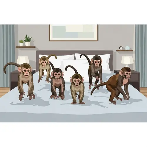 cute five little monkey jumping on the bed vector