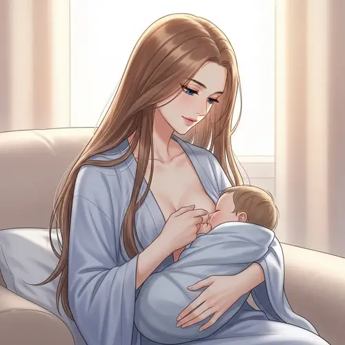 Delicate Blue-Eyed Mother Nursing Her Child