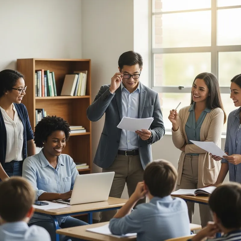 Teacher in Vibrant Classroom Setting