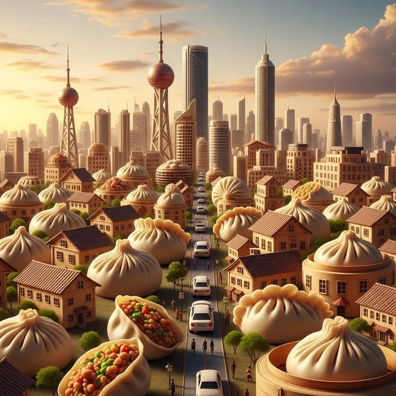 Dumpling Cityscape: Creative Edible Metropolis Crafted from Dumplings