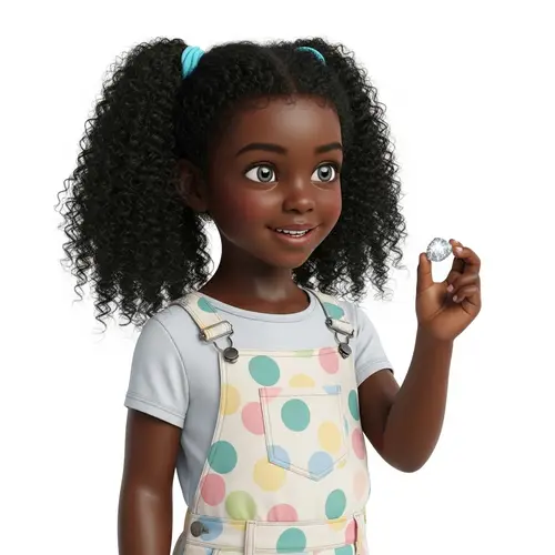 Young Black Girl with Joyful Expression Holding Magical Stone