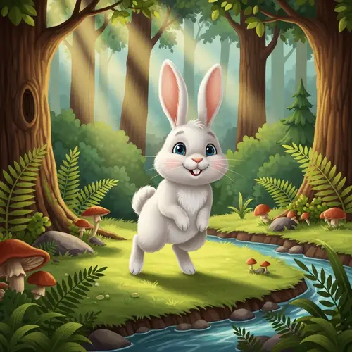 Joyful Rabbit Playing in Lush Green Forest