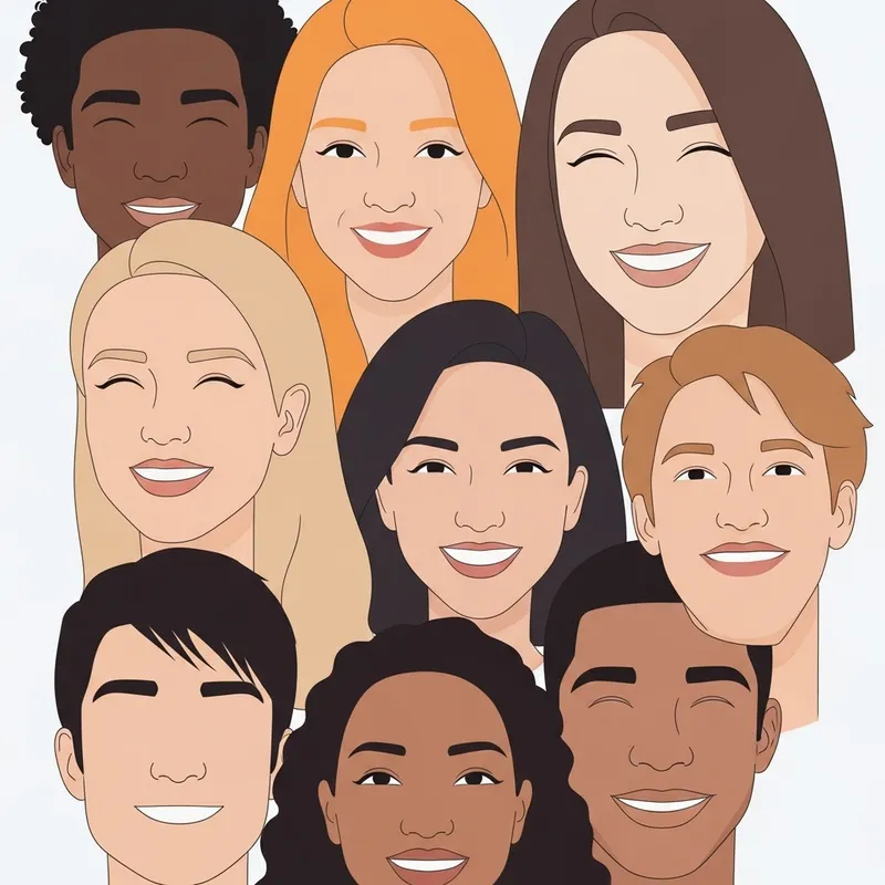 Smiling Faces in Minimalist Art Style