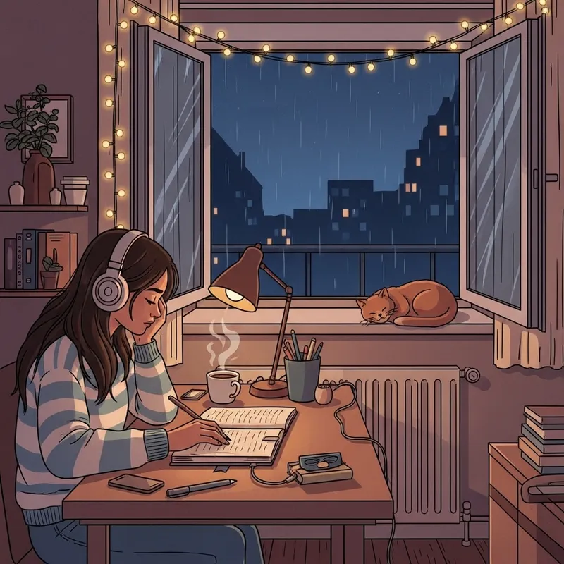Lofi Theme Girl in Cozy Room - Study Environment Lofi Theme Girl in Cozy Room - Study Environment