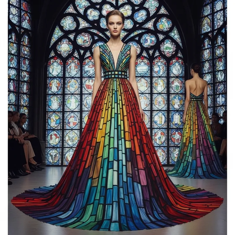 Stained Glass Gown: Vibrant Cathedral Hues