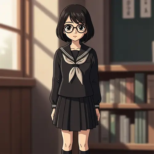 Japanese Schoolgirl Portrait in Half-Anime Style