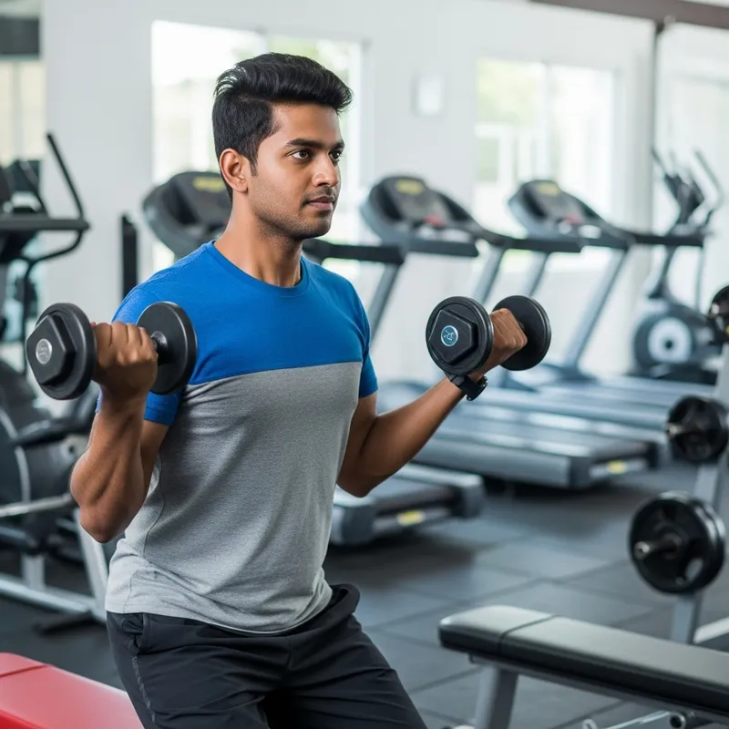 Young Man Working Out in Gym | Gym Equipment in Background
