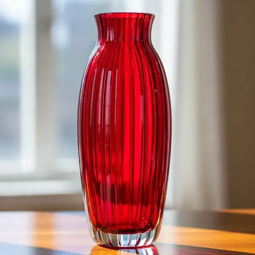Stylish Red Glass Vase with Vertical Stripes | Unique Home Decor