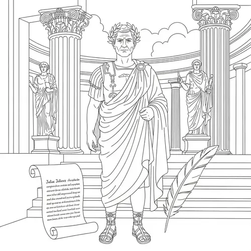 Coloring Page of Ancient Roman Noble in Toga with Laurel Wreath